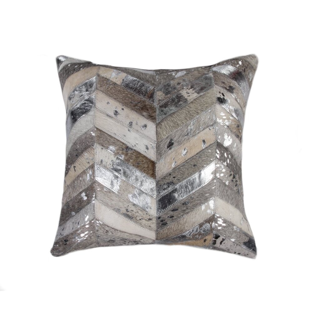 Natural Home Decor Torino Chevron Cowhide Pillow | 1-Piece | Grey & silver